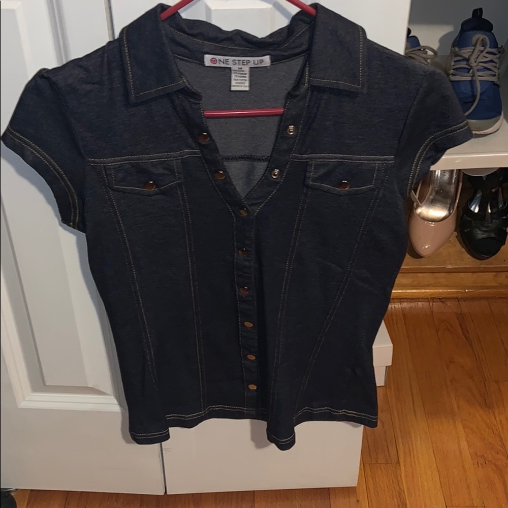 Jean half button up shirt